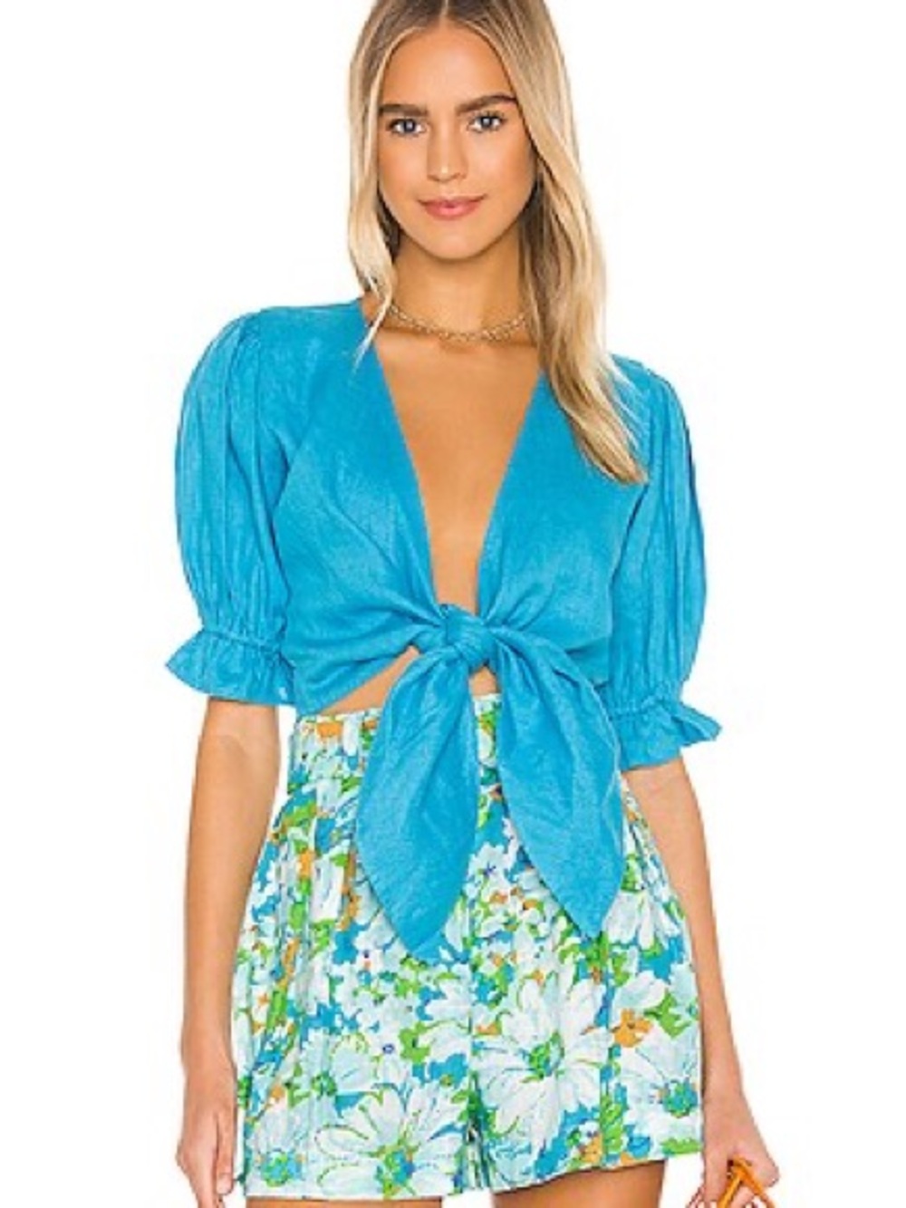Faithfull the Brand Jamais Tie-front Linen Top In Blue